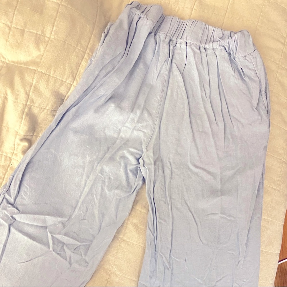 light blue Abercrombie linen blend wide leg pants